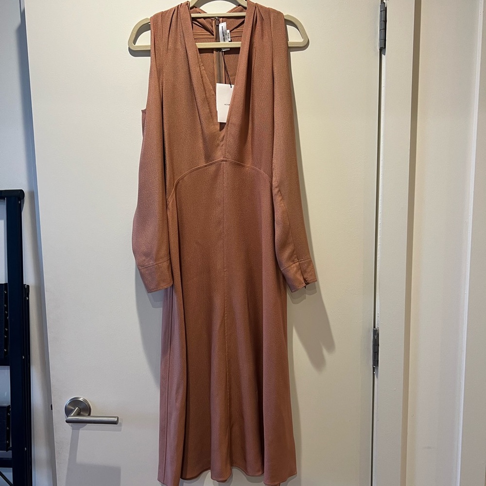 Victoria Beckham nude long sleeve dress